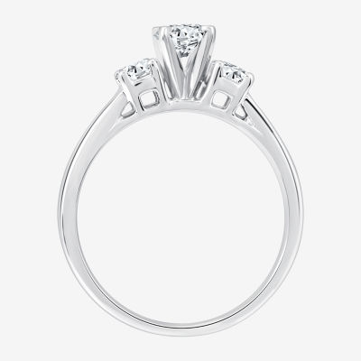 (H-I / Si2-I1) Womens 3/4 CT. T.W. Lab Grown White Diamond 10K Gold Round 3-Stone Engagement Ring