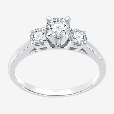 (H-I / Si2-I1) Womens 3/4 CT. T.W. Lab Grown White Diamond 10K Gold Round 3-Stone Engagement Ring
