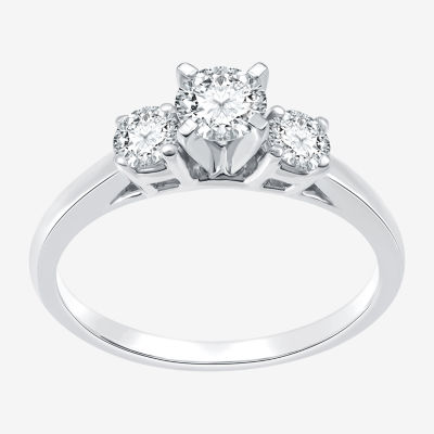 H-I / Si2-I1) Womens 3/ CT. T.W. Lab Grown White Diamond 10K Gold Round 3-Stone Engagement Ring