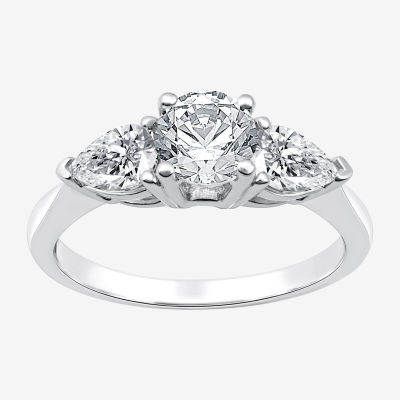 (H-I / Si2-I1) Womens 1 1/2 CT. T.W. Lab Grown White Diamond 10K Gold Pear Round 3-Stone Engagement Ring