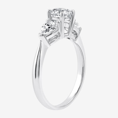 (H-I / Si2-I1) Womens 1 1/2 CT. T.W. Lab Grown White Diamond 10K Gold Pear Round 3-Stone Engagement Ring
