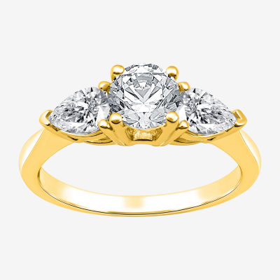 (H-I / Si2-I1) Womens 1 1/2 CT. T.W. Lab Grown White Diamond 10K Gold Pear Round 3-Stone Engagement Ring