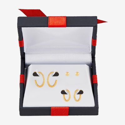 10K Gold Round 3 Pair Earring Set