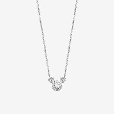 Disney Jewels Collection Womens Genuine White Topaz Sterling Silver Mickey Mouse Pendant Necklace
