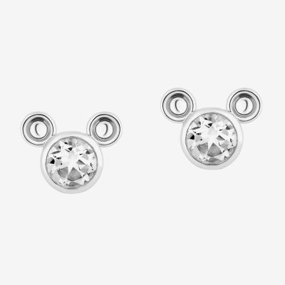 Disney Jewels Collection Genuine White Topaz Sterling Silver 12.1mm Mickey Mouse Stud Earrings