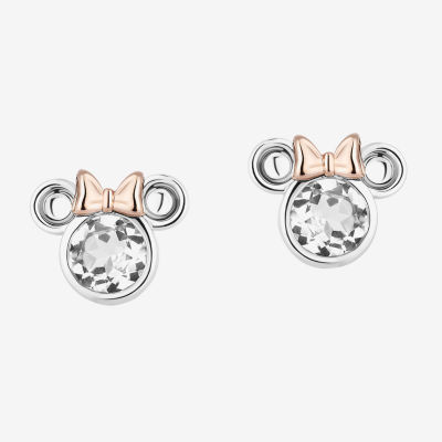 Disney Jewels Collection Mined White Diamond 14K Two Tone Gold Over Silver Sterling Silver 12.1mm Minnie Mouse Stud Earrings