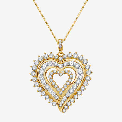 Womens /2 CT. T.W. Lab Grown White Diamond 14K Gold Over Silver Sterling Silver Heart Pendant Necklace