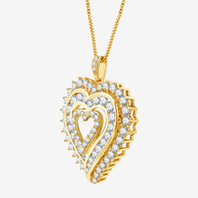 Womens /2 CT. T.W. Lab Grown White Diamond 14K Gold Over Silver Sterling Silver Heart Pendant Necklace