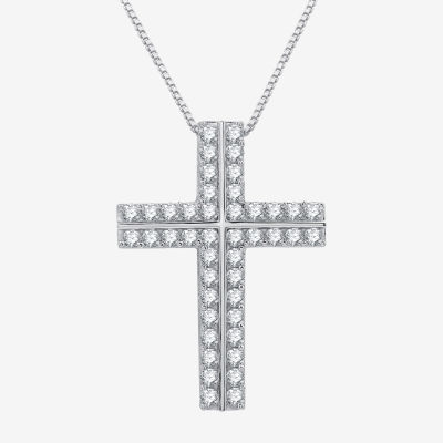 Womens / CT. T.W. Lab Grown White Diamond Sterling Silver Cross 18 Inch Pendant Necklace
