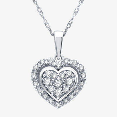 Womens 1/ CT. T.W. Lab Grown White Diamond Sterling Silver Heart Pendant Necklace