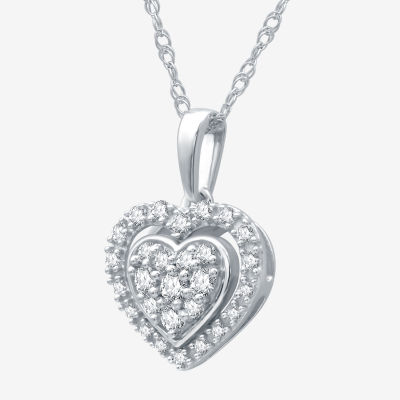 Womens 1/ CT. T.W. Lab Grown White Diamond Sterling Silver Heart Pendant Necklace