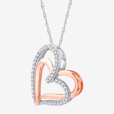 Womens / CT. T.W. Lab Grown White Diamond 14K Rose Gold Over Silver Sterling Silver Heart Pendant Necklace