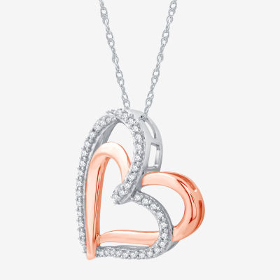 Womens / CT. T.W. Lab Grown White Diamond 14K Rose Gold Over Silver Sterling Silver Heart Pendant Necklaces