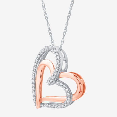 Womens /4 CT. T.W. Lab Grown White Diamond 14K Rose Gold Over Silver Sterling Silver Heart Pendant Necklace