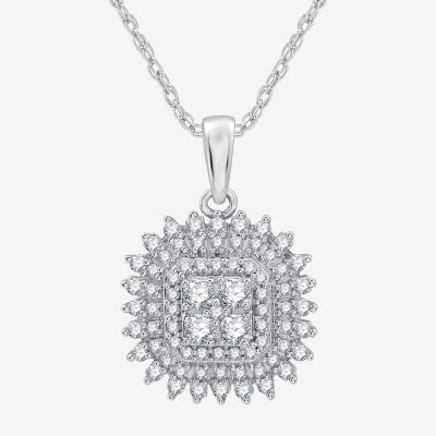 Womens 1/2 CT. T.W. Lab Grown White Diamond Sterling Silver Cushion Pendant Necklace