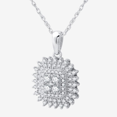 Womens 1/2 CT. T.W. Lab Grown White Diamond Sterling Silver Cushion Pendant Necklace