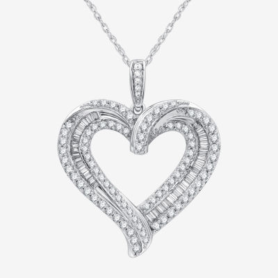 Womens 1 1/2 CT. T.W. Lab Grown White Diamond Sterling Silver Heart Pendant Necklace