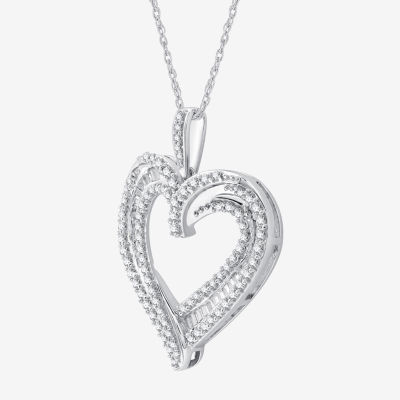 Womens 1 1/2 CT. T.W. Lab Grown White Diamond Sterling Silver Heart Pendant Necklace