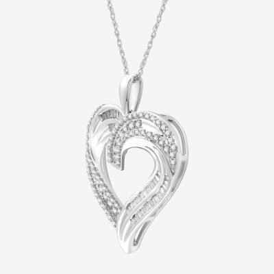 Womens 1/ CT. T.W. Lab Grown White Diamond Sterling Silver Heart Pendant Necklaces