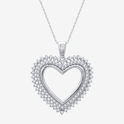 Womens 1/ CT. T.W. Lab Grown White Diamond Sterling Silver Heart Pendant Necklace