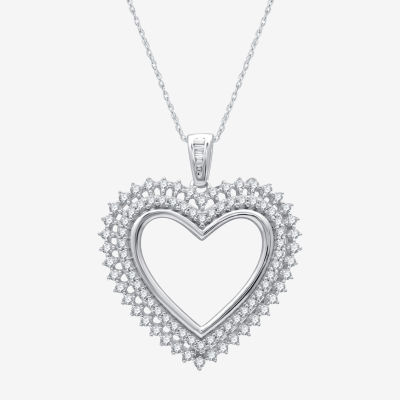 Womens 1/ CT. T.W. Lab Grown White Diamond Sterling Silver Heart Pendant Necklaces