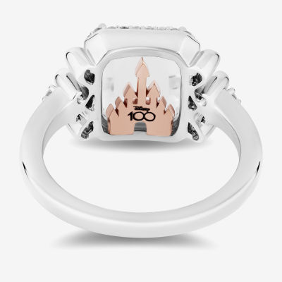 Enchanted Disney Fine Jewelry Womens 1/6 CT. T.W. Mined White Diamond 14K Rose Gold Over Silver Sterling Square Princess Cocktail Ring