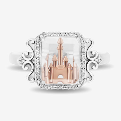 Enchanted Disney Fine Jewelry Womens 1/6 CT. T.W. Mined White Diamond 14K Rose Gold Over Silver Sterling Square Princess Cocktail Ring