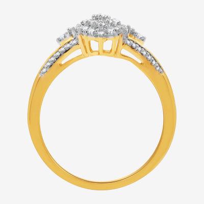 Womens 1/2 CT. T.W. Lab Grown White Diamond 14K Gold Over Silver Sterling Marquise Cluster Cocktail Ring