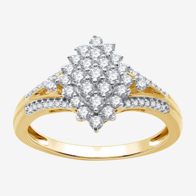 Womens 1/2 CT. T.W. Lab Grown White Diamond 14K Gold Over Silver Sterling Marquise Cluster Cocktail Ring