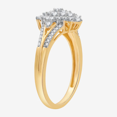 Womens 1/2 CT. T.W. Lab Grown White Diamond 14K Gold Over Silver Sterling Marquise Cluster Cocktail Ring