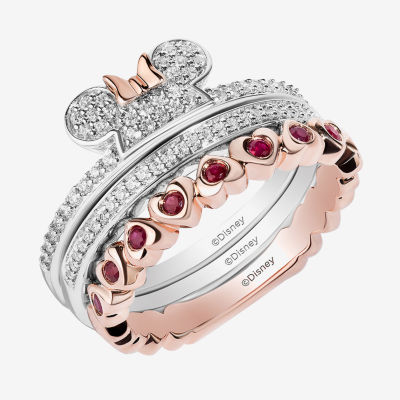 Disney Jewels Collection Womens 1/4 CT. T.W. Mined White Diamond 14K Two Tone Gold Over Silver Minnie Mouse Stackable Ring