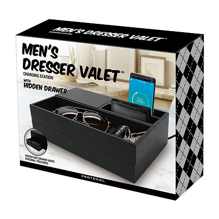 Men's Dresser Valet Charging Station, One Size, Black