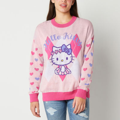 Juniors Womens Round Neck Long Sleeve Hello Kitty Pullover Sweater ...