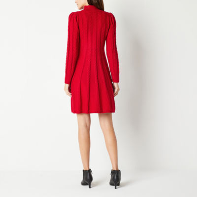 Jessica Howard Long Sleeve Cable Knit Sweater Dress