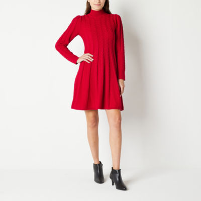Jessica Howard Long Sleeve Cable Knit Sweater Dress