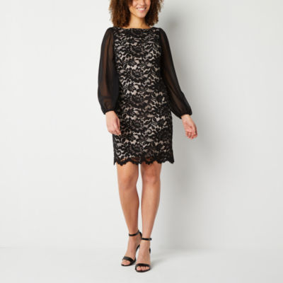 Jessica Howard Petite Long Sheer Lace Sleeve Sheath Dress