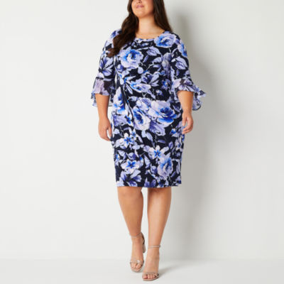 Connected Apparel Plus 3/4 Sleeve Sheath Dress