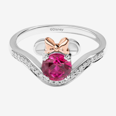 Disney Jewels Collection Womens 1/10 CT. T.W. Gemstone 14K Two Tone Gold Over Silver Sterling Minnie Mouse Cocktail Ring