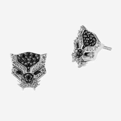 Marvel Fine Jewelry 1/5 CT. T.W. Genuine Black Spinel Sterling Silver 11.6mm Avengers Marvel Black Panther Stud Earrings