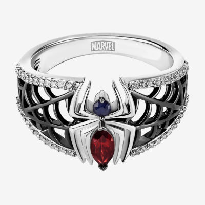 Marvel Fine Jewelry Womens 1/6 CT. T.W. Genuine Red Garnet Sterling Silver Spiderman Cocktail Ring