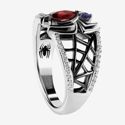 Marvel Fine Jewelry Womens 1/ CT. T.W. Genuine Red Garnet Sterling Silver Spiderman Cocktail Ring