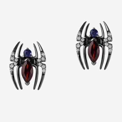 Marvel Fine Jewelry Diamond Accent Genuine Red Garnet Sterling Silver 13.2mm Marvel Spiderman Stud Earrings