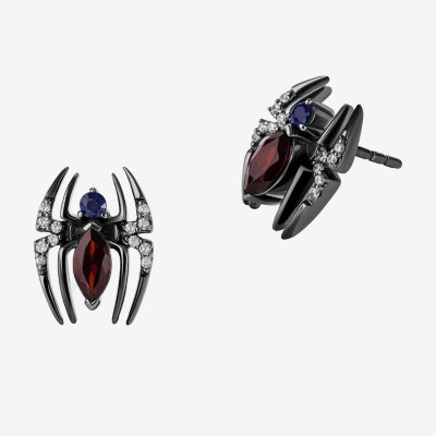 Marvel Fine Jewelry Diamond Accent Genuine Red Garnet Sterling Silver 13.2mm Marvel Spiderman Stud Earrings