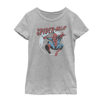 Disney Collection Little & Big Girls Crew Neck Short Sleeve Marvel Spiderman Graphic T-Shirt