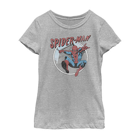 Disney Collection Little & Big Kid Girls Crew Neck Short Sleeve Regular Fit Marvel Spiderman Graphic T-Shirt, Small, Gray