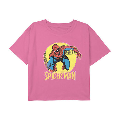 Disney Collection Little & Big Girls Crew Neck Short Sleeve Marvel Spiderman Graphic T-Shirt, Large, Pink