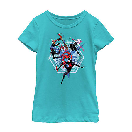 Disney Collection Little & Big Girls Crew Neck Short Sleeve Marvel Spiderman Graphic T-Shirt, X-small, Blue