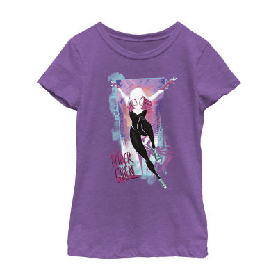 Disney Collection Little & Big Girls Crew Neck Short Sleeve Marvel Spiderman Graphic T-Shirt