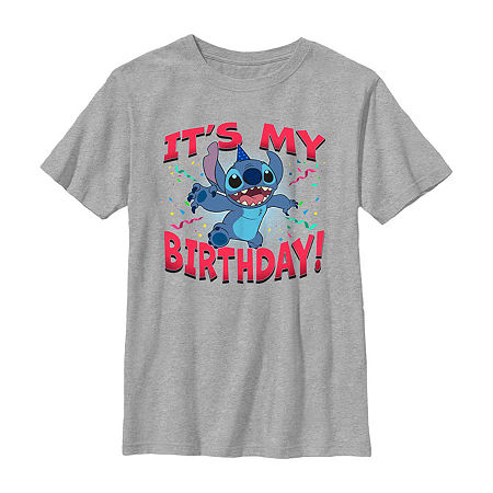 Disney Collection Little & Big Boys Crew Neck Short Sleeve Stitch Graphic T-Shirt, Small, Gray