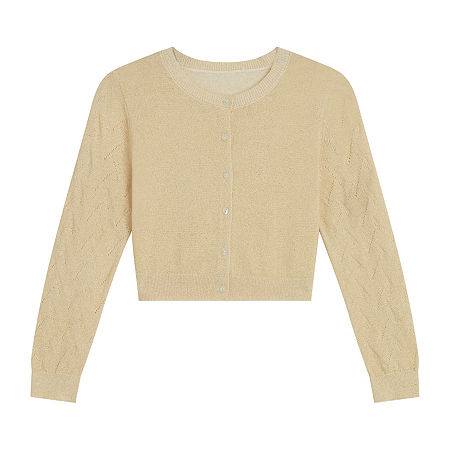 Byer California Little & Big Girls Round Neck Long Sleeve Cardigan, Xx-large, Yellow